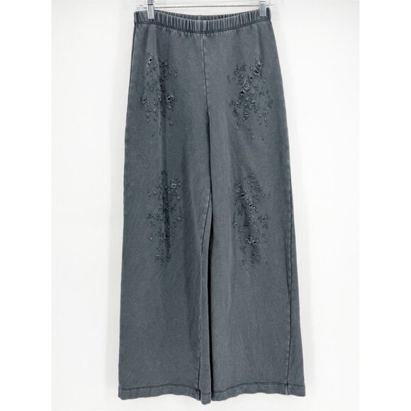 Zara Distressed Wide Leg Pull-On Gray Sweatpants Women Sz S - Picture 2 of 8
